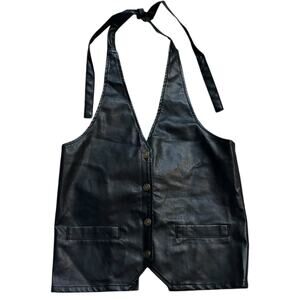 Lioness Australia Faux Leather Tie Neck Tie Back Vest Top XS Vegan Leather